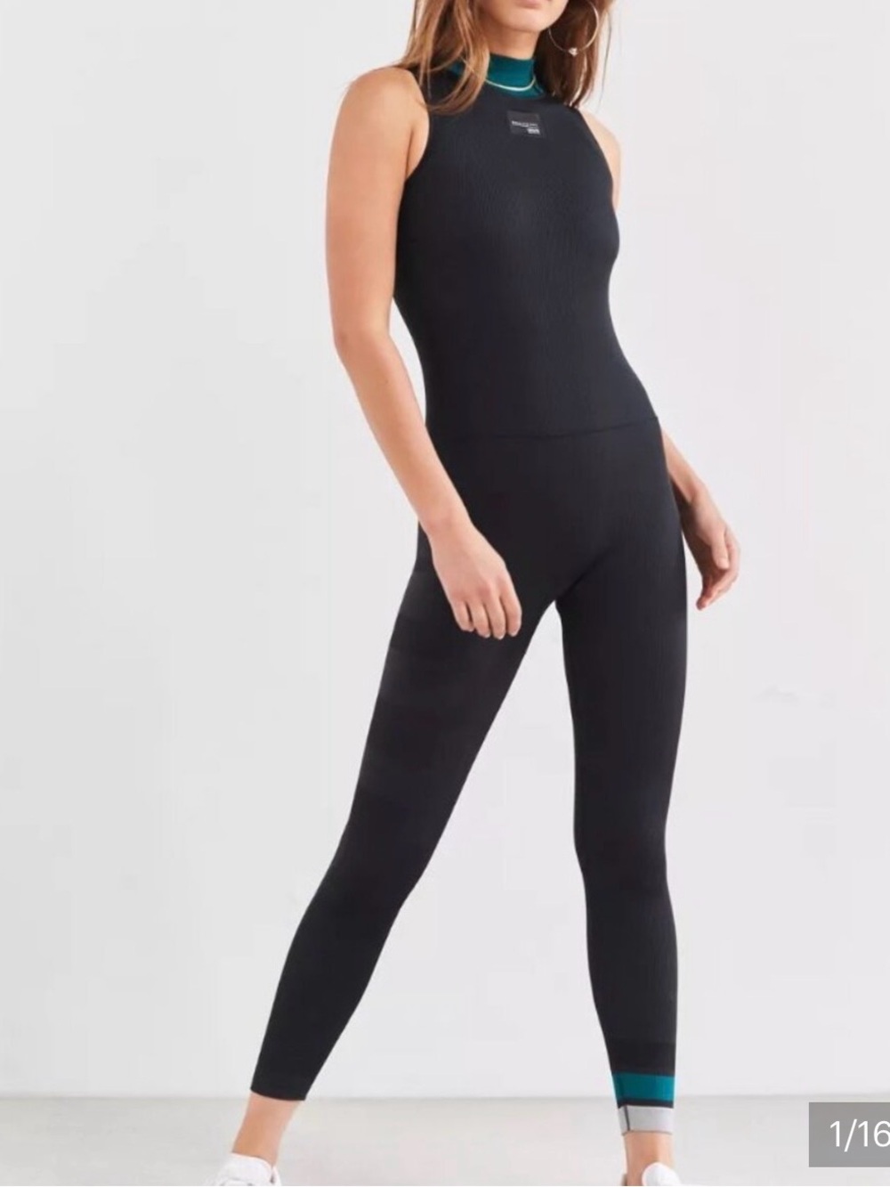adidas Equipment Bodysuit Black Ribbed One Piece with Green Collar and Hem Strip